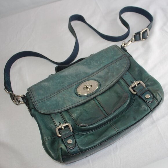 Teal leather Fossil bag - Picture 1 of 4